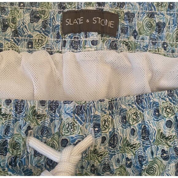 Slate & Stone Men’s Cabo Swimsuit Shorts Med Blue Green Floral 6” Poly Pockets - Picture 9 of 16